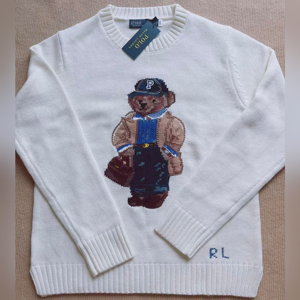 Polo by Ralph Lauren Cream Sweater with Bear Motif